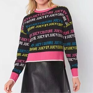 Juicy Couture Women's Black and Pink Logo Sweater